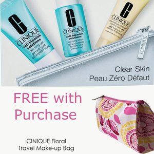 NEW Travel Size Clinique 3 step acne treatment AND super cute FREE Floral bag!